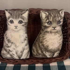Tabby Cat Pillow Pet Plush Stuffed Animal Pair Handmade Kitten Vintage Decor